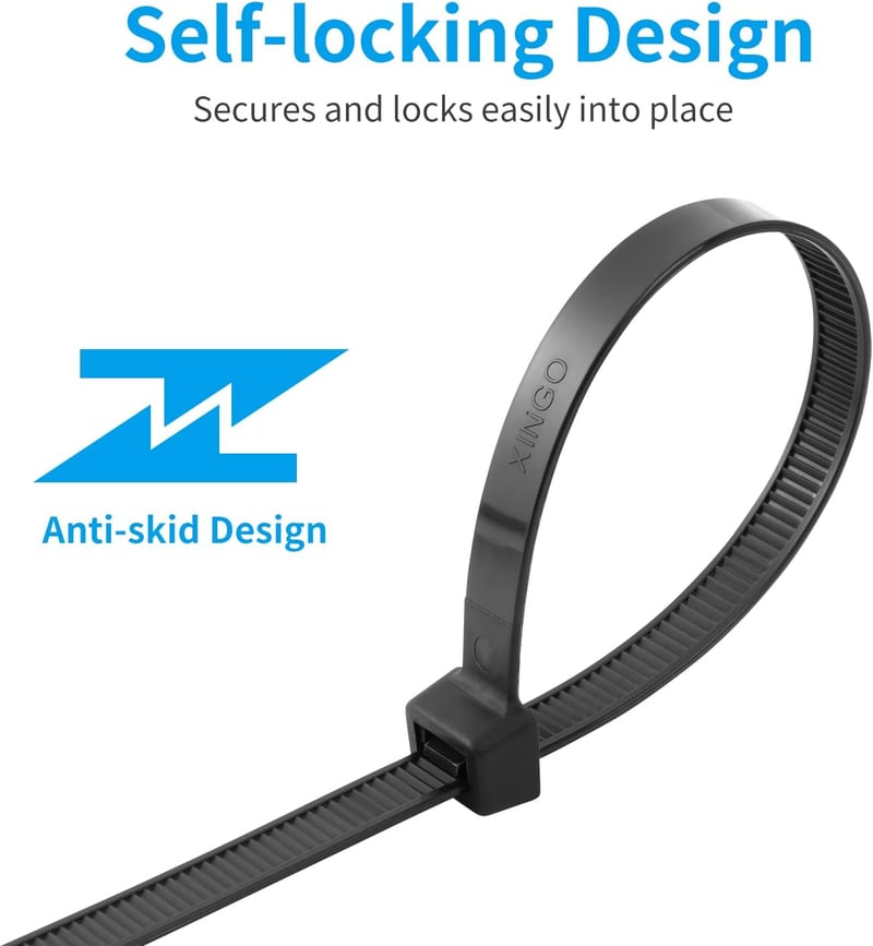XINGO Fekete Kábelkötegelő Szett - 300mm x 12mm, 114kg Szakítószilárdság, 80db UV-Álló Nylon Kábelrögzítő Nagy Méretű Kábelrendezéshez