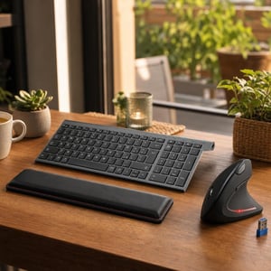 Ergonomski uredski paket: ergonomska tipkovnica + vertikalni miš + oslonac za zglobove