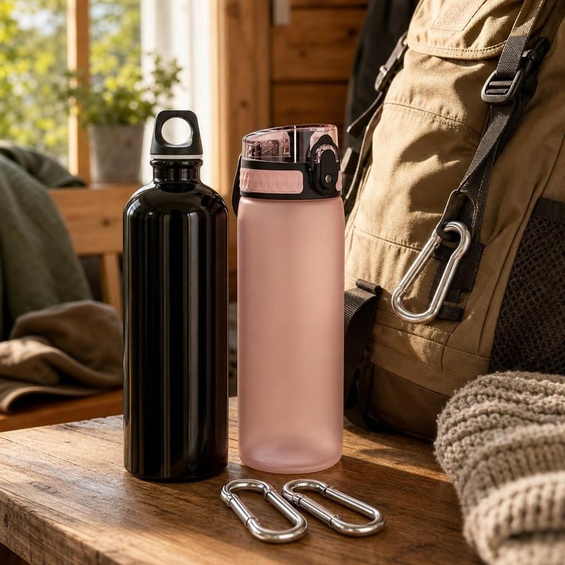 Set za planinarenje: 0,6 l boca za gazirano + 0,5 l sportska boca + 2x karabiner