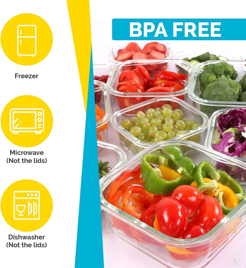 KICHLY 24 részes légmentes üveg ételtároló szett, BPA-mentes fedéllel