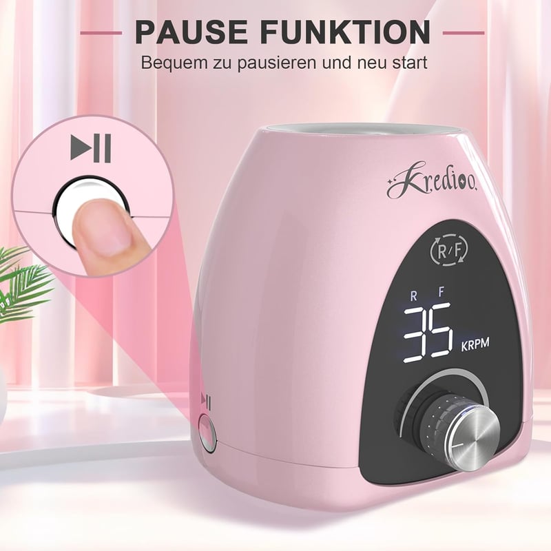Profi elektromos körömcsiszoló gép LED kijelzővel, 35000 RPM, 6 az 1-ben manikűr szett kezdőknek és profiknak - Rosagold
