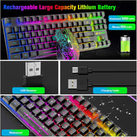 LexonElec Vezeték Nélküli Gaming Billentyűzet és Egér Szett, 87 Gombos RGB LED Háttérvilágítás, 3800mAh Akkumulátor, Fekete 4