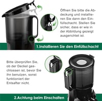 Fretta Slow Juicer 200W - Fekete gyümölcsprés 108mm-es adagolónyílással, egész gyümölcsökhöz, BPA-mentes Tritan anyagból, könnyen tisztíthat 5