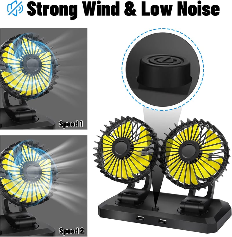 Coikes 12V-os dupla autós ventilátor, 360°-ban forgatható, 2 sebességes
