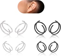 DIVINA VITAE 8 db Orr Piercing Szett - Spirál és Dupla Karika Orrpiercing, Helix Piercing, 316L Sebészeti Acél, 8/10 mm, Fekete és Ezüst 8