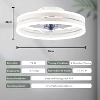 Revneey Mennyezeti Ventilátor Lámpával - 72W Szabályozható LED, Távirányítóval és Applikációval, 6 Sebességű, Időzítővel, Hálószobába, Nappa 11