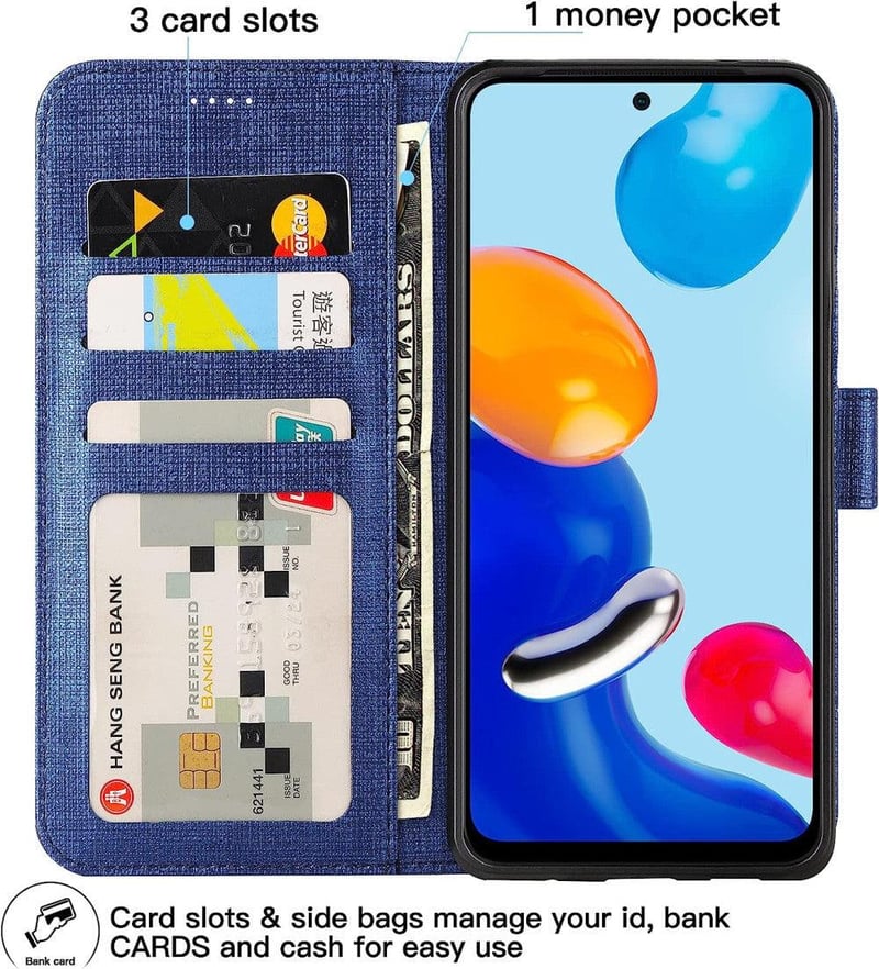 Xiaomi Redmi Note 11 Mágneses Vászon Pénztárcatok - Sötétkék