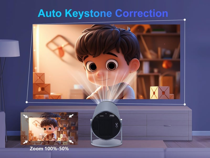 Alwtniet 4K Mini Projektor Automatikus Trapézkorrekció