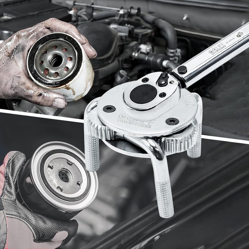 CCLIFE Olajszűrő Kulcs 3-Karos Cr-V Pók Adapter Készlettel - Olajcseréhez, 69-136 mm Átmérőjű Szűrőkhöz, Króm-Vanádium Acél