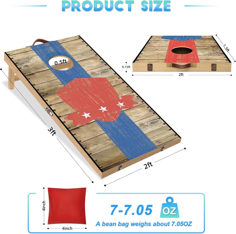 NZQXJXZ Prémium Cornhole Játék Szett - 90x60cm Tömörfa, 8 Zsákkal, Hordtáskával