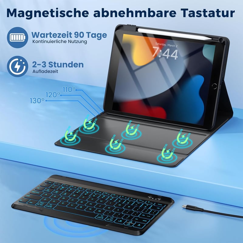 Tumeiguan Megnövelt Billentyűzetű Tok iPad 7/8/9 Generációhoz 10.2", iPad Air 3 és Pro 10.5" Készülékekhez - Kiesés Elleni Védelemme