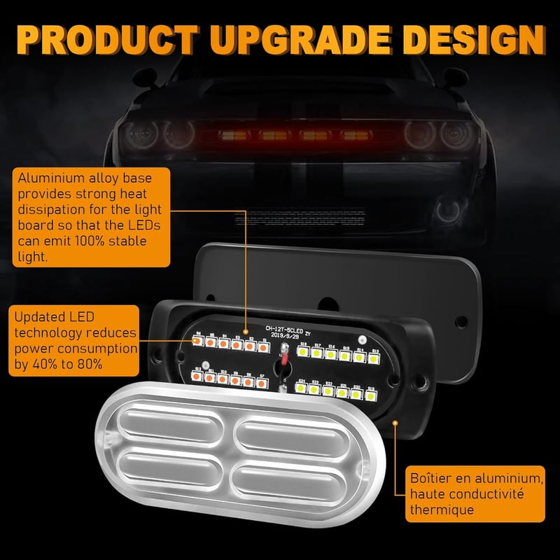 Dinfu 8x24 LED Elülső Villogó Lámpa - Narancssárga-Fehér Stroboszkóp 12V/24V - IP67 Vízálló Figyelmeztető Fény 18 Villogási Móddal Autókhoz,