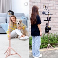 Koolehaoda 160cm Rózsaszín Állvány Gömbfejjel és Telefontartóval - Hordozható Világítóállvány Videózáshoz, Élő Közvetítéshez, 10kg Teherbírá 6