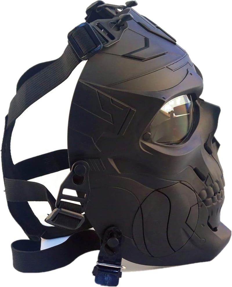 WISEONUS Airsoft Taktikai Koponya Maszk - Teljes Arcvédő Szürke Lencsével, Paintball, Vadászat, CS Játék és Halloween Jelmezhez - Ütésálló T