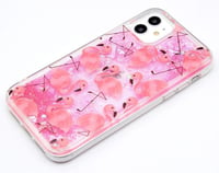 Apple iPhone 11 Rózsaszín Flamingós Csillogó Folyadékos Tok 4