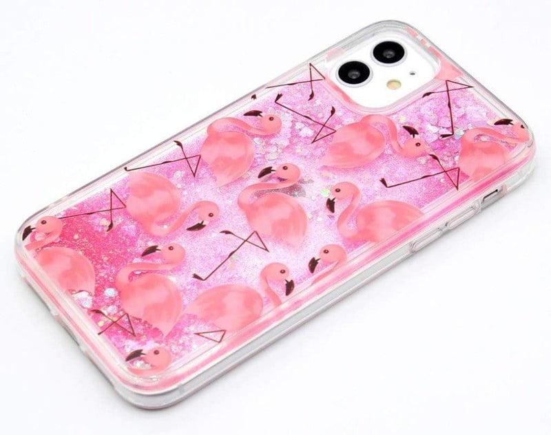 Apple iPhone 11 Rózsaszín Flamingós Csillogó Folyadékos Tok