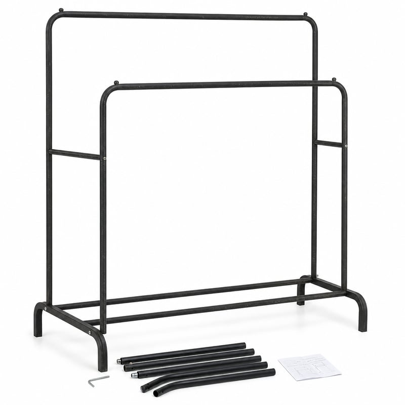 Suport dublu pentru haine edihome cu raft pentru pantofi, metal, negru, 110x150x54 cm - Utilizat, Murdar — murdar, ușor uzat (stare: vezi imaginea a 2-a)