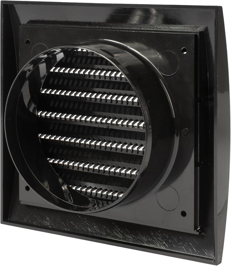 Vent Systems 100 mm Fekete Szellőzőrács - Szárítógép, Fürdőszoba, Kültéri/Beltéri Légkivezető Takaró, Elszívó Rendszer, ABS Anyag, Könnyen S