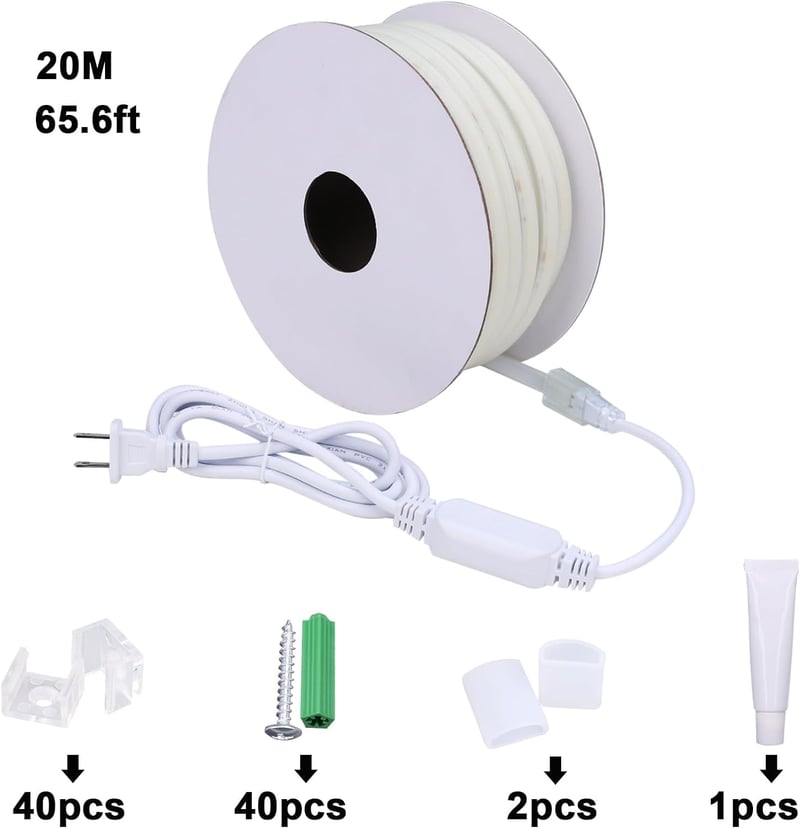 BENLUN COB LED Szalag 20m - 220-230V Kültéri IP65 Vízálló Kék Világítás, Nagy Fényerejű 200W, EU Csatlakozóval, Beltéri-Kültéri Használatra