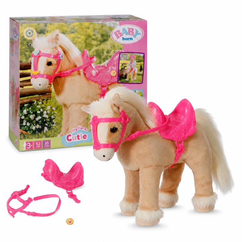Căluț de pluș interactiv BABY born My Cute Horse cu șa roz — defect, pentru piese: nu pornește (stare: vezi a doua fotografie)