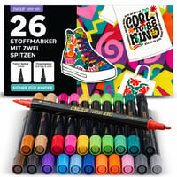 Zenacolor Expert Series 23 db Textilfilc Készlet, Kéthegyű (Finom 1 mm + Ecset 0,5-5 mm), Mosógépálló Permanens Szövetfesték Póló és Vászon 2