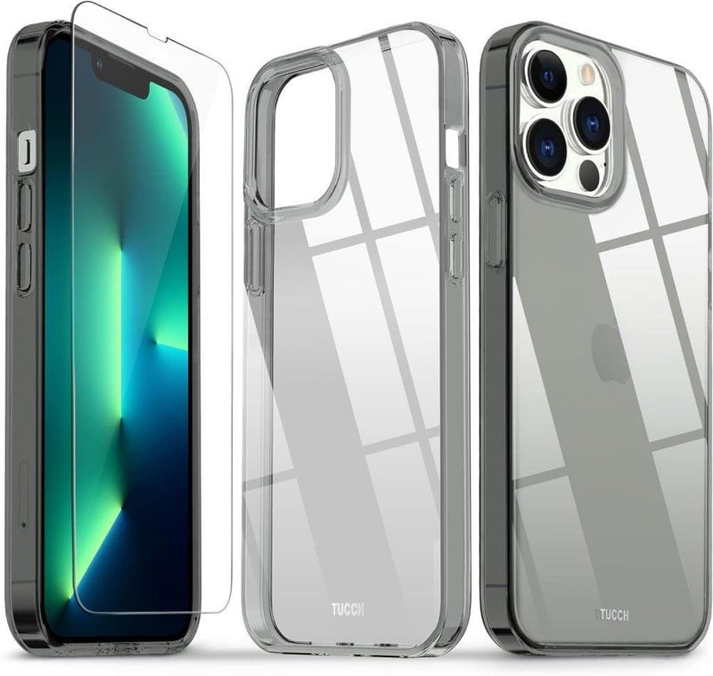 Apple iPhone 13 Pro Max Szürke Áttetsző Szilikon Tok Beépített Képernyővédővel