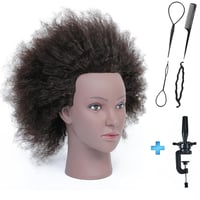 RUISIMEI Afro Gyakorló Babafej 100% Valódi Hajjal - Fodrász Oktatófej Afro-Amerikai Hajstílushoz, Fonáshoz, Asztali Rögzítővel 2