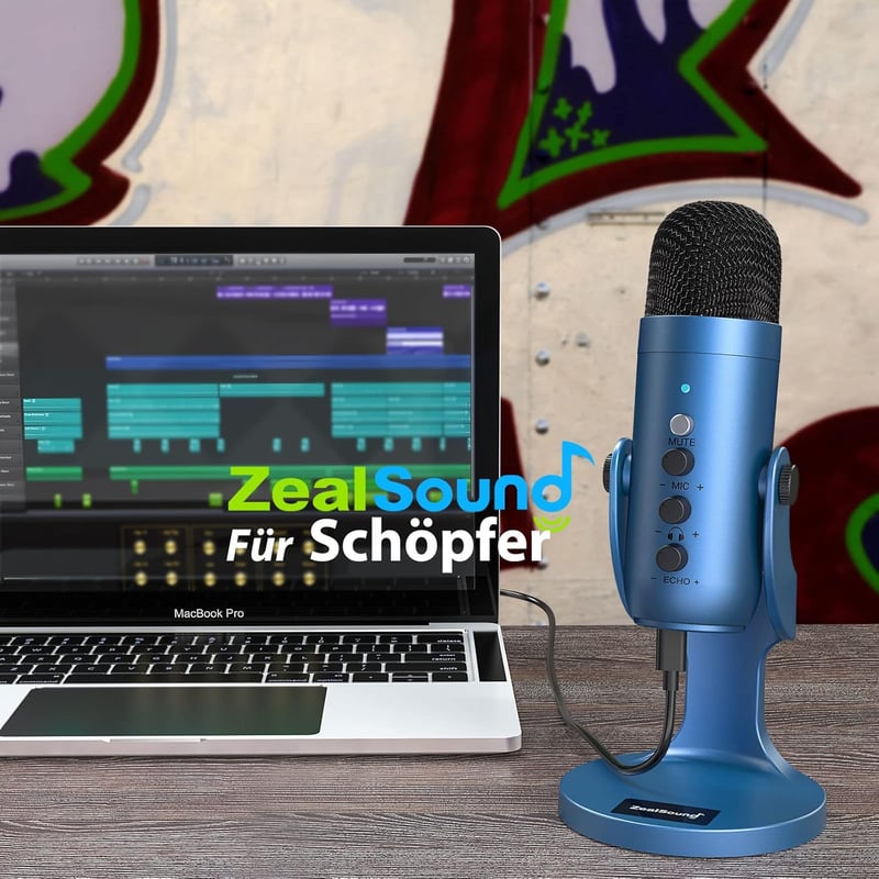 ZealSound K66 Kék USB Kondenzátor Mikrofon PC-hez és Telefonhoz - Streaming, Podcast, Gaming