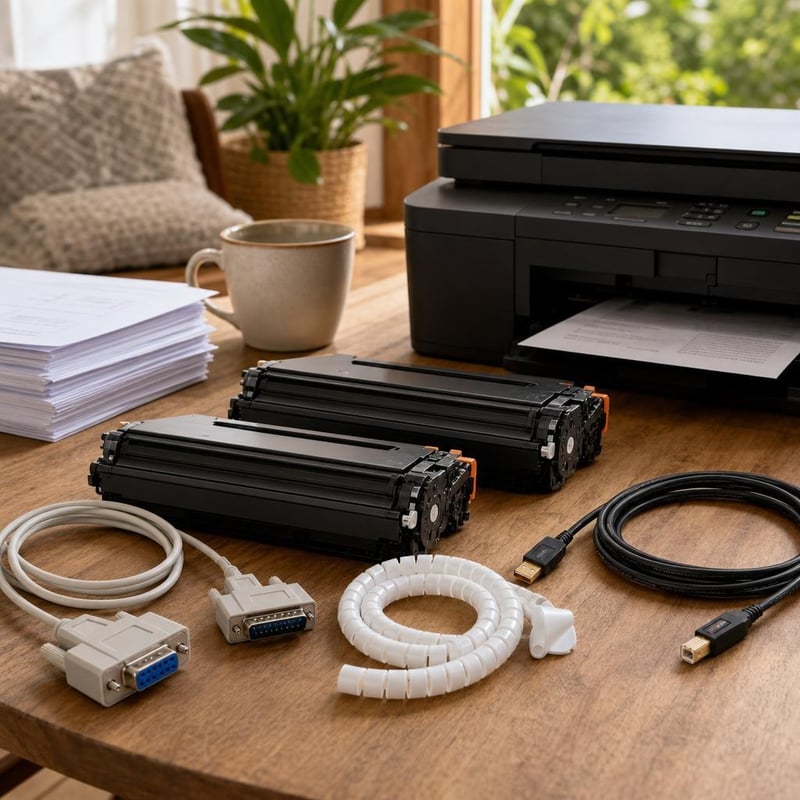 Szerződésgyorsító nyomtatócsomag: RS232 null modem + USB A-B kábel + spirál kábelrendező + 2 db fekete toner