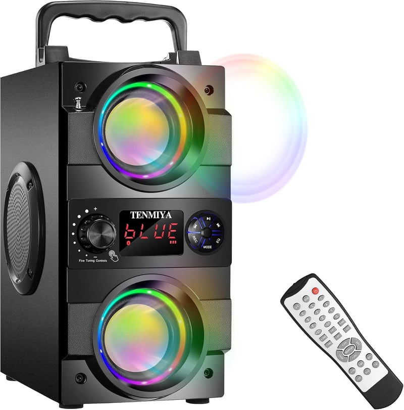 TENMIYA A23 Bluetooth Hangszóró 40W Dupla Mélynyomóval - Hordozható Vezeték Nélküli Hangfal Fényeffektekkel, 10 Órás Üzemidő, FM Rádió