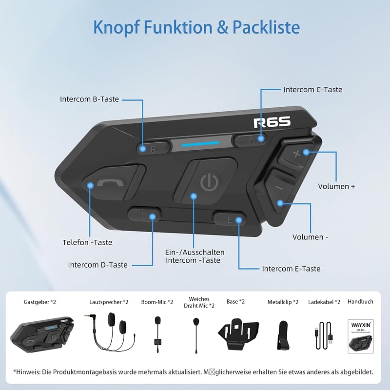 WAYXIN R6S Motoros Headset - 1200m Hatótávolságú Bluetooth Kommunikációs Rendszer 6 Motoros Összekapcsolásával, Vízálló, Kihangosító, Zajszű