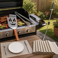 Set complet pentru grătar: spatulă + clește + aprinzător gaz + perie + 8 șervete masă 1