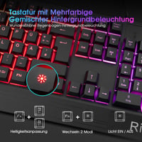 Rii RGB Gamer Billentyűzet és Egér Szett, Vízálló USB Klaviatúra, Háttérvilágítás, QWERTZ Német Kiosztás, 3200 DPI, PC/Mac Kompatibilis 2