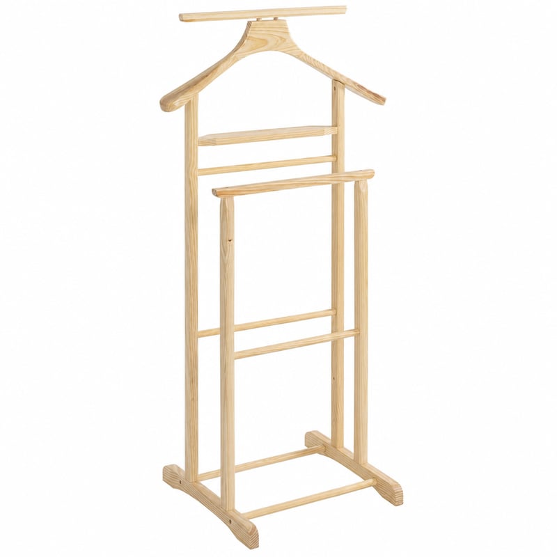 HAKU Herrendiener férfi öltözőállvány, természetes tömörfa, 47x102x36 cm — hibás, alkatrésznek: törött elem (állapot: lásd a 2. képet)