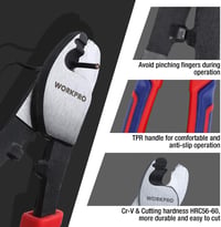 WORKPRO 210 mm-es Kábelvágó Alumínium és Réz Kábelekhez - Króm-Vanádium Acél, Puha Markolattal, Egykezes Használatra, 330g 9