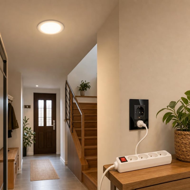 Pachet renovare hol: priză Schuko + prelungitor 4 posturi + LED downlight 18W