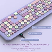 Seenda lila AZERTY Bluetooth billentyűzet - többeszközös, újratölthető, Windows/Mac/Android kompatibilis 2