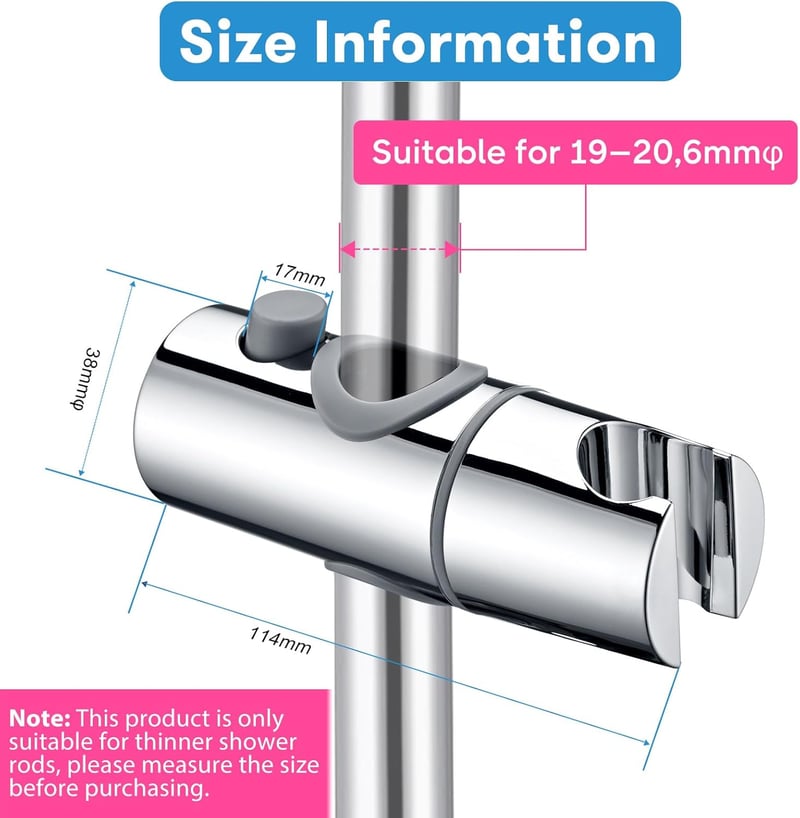DETBOM Zuhanytartó Fúrás Nélkül 19-20,6 mm Átmérőjű Rúdhoz - 360° Forgatható ABS Króm Zuhanyfej Tartó Állítható Magassággal
