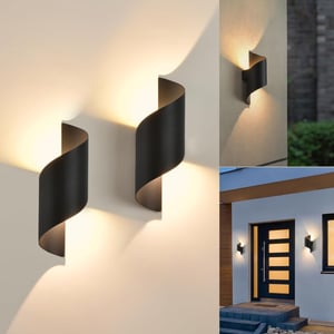 2 kom LED vanjske/unutarnje zidne lampe 10W - IP65 vodootporne, 3000K toplo bijelo svjetlo, moderna S-oblika aluminijska dekorativna rasvjeta