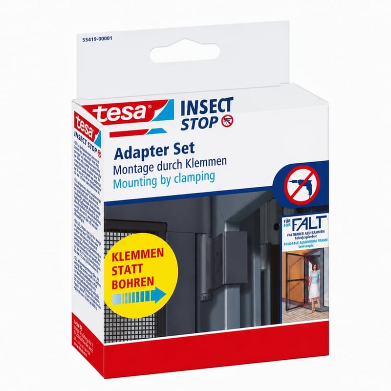 tesa Insect Stop set steznih adaptera za vrata protiv komaraca – antracit, 2 kopče (nepotpun set)