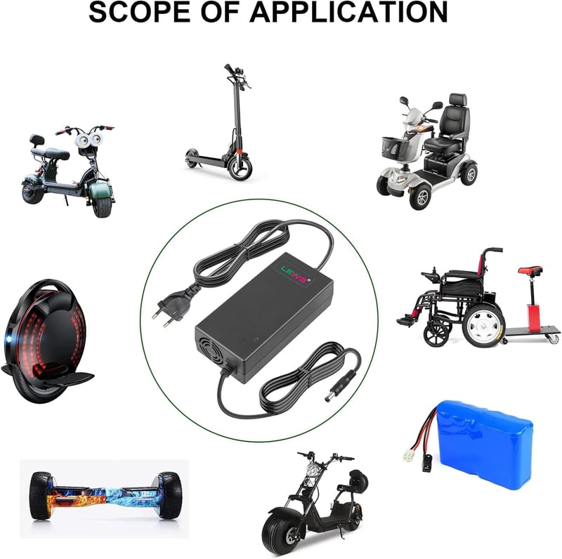 Labtec 54.6V 2A Töltőkábel 48V Lítium-ion Akkumulátorokhoz - E-Bike, Elektromos Kerékpár, Hoverboard és Önegyensúlyozó Roller Töltő 5.5x2.1m
