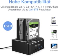 RSHTECH USB 3.0 Alumínium HDD/SSD Dokkoló 2 Tárhelyhez, Klónozással, SD/TF Kártyaolvasóval 3