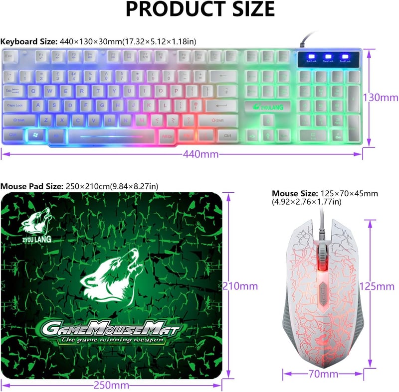 CROSS ZEBRA Gamer Szett - Szivárvány Háttérvilágítású Billentyűzet, 2400DPI Egér, 7.1 Surround Fejhallgató és Egérpad - PS4/Xbox 