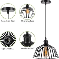 AWEKLIY Vintage Ipari Függőlámpa Szett - 2 db Fekete Fém Mennyezeti Lámpa, E27 Foglalat, Állítható Magasság, 25 cm Átmérő, Nappali, Étkező,  2
