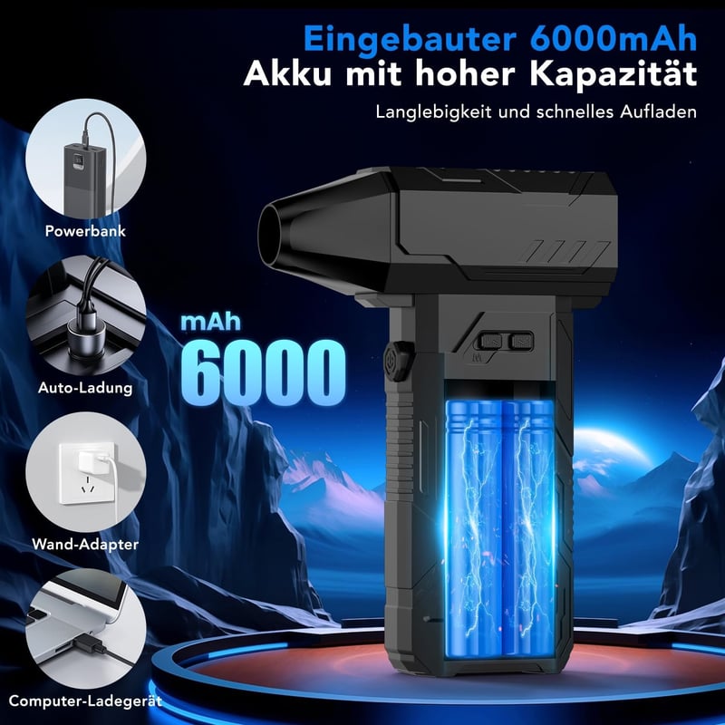 Shuniu Elektromos Porszívó 130000 RPM - 3 Sebességes Akkumulátoros Sűrített Levegő Fúvó PC, Billentyűzet, Autó Tisztításhoz 6000 mAh 