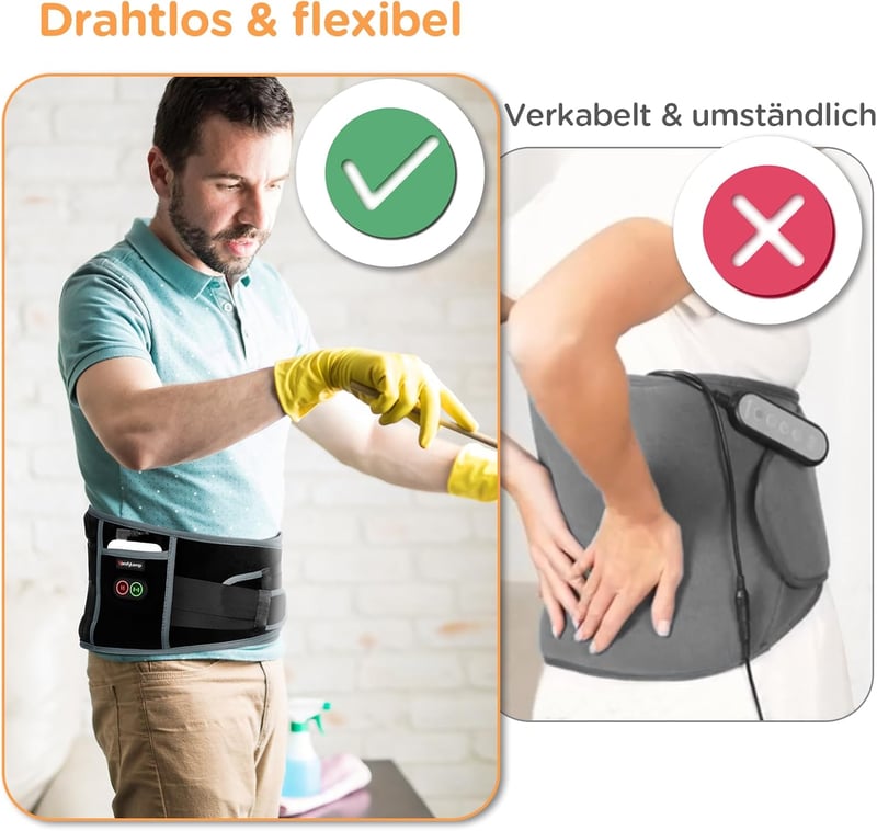 Comfytemp Vezeték Nélküli Derékfűtő Öv Vibrációs Masszázzsal - 155x20 cm, 3 Hőfokszint, 5000 mAh Akkumulátor, Állítható Feszesség, USB