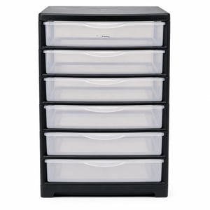 Turn de depozitare pentru birou Sundis Orgamix A4 cu 8 sertare transparente, cadru negru, cu sistem de oprire – cutie superioară zgâriată (produs utilizat)
