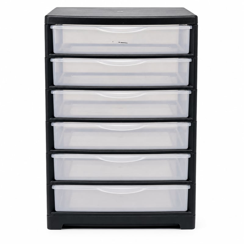 Turn de depozitare pentru birou Sundis Orgamix A4 cu 8 sertare transparente, cadru negru, cu sistem de oprire – cutie superioară zgâriată (produs utilizat)