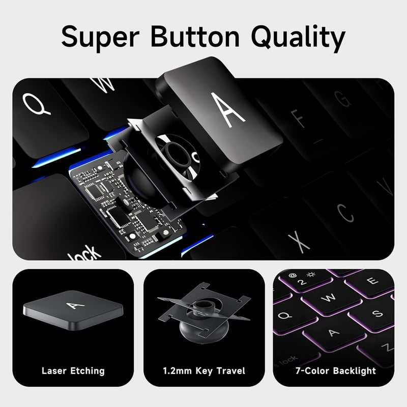 HOU Magic Keyboard iPad Pro 11 M4 2024 - Bluetooth billentyűzet érintőpaddal, 7 színű háttérvilágítással, német QWERTZ kiosztással, fekete