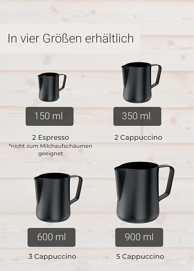Lambda Coffee Tejkiöntő Kancsó Barista Teflonbevonattal - 350ml Fekete Rozsdamentes Acél Tejhabosító Latte Art Készítéshez, Mosogatógépben M